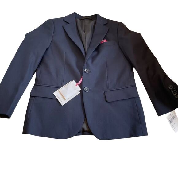 Isaac Mizrahi Boy’s Blazer Jacket Color Navy Blue Red Pocket Square NEW Size 4 - Picture 1 of 4